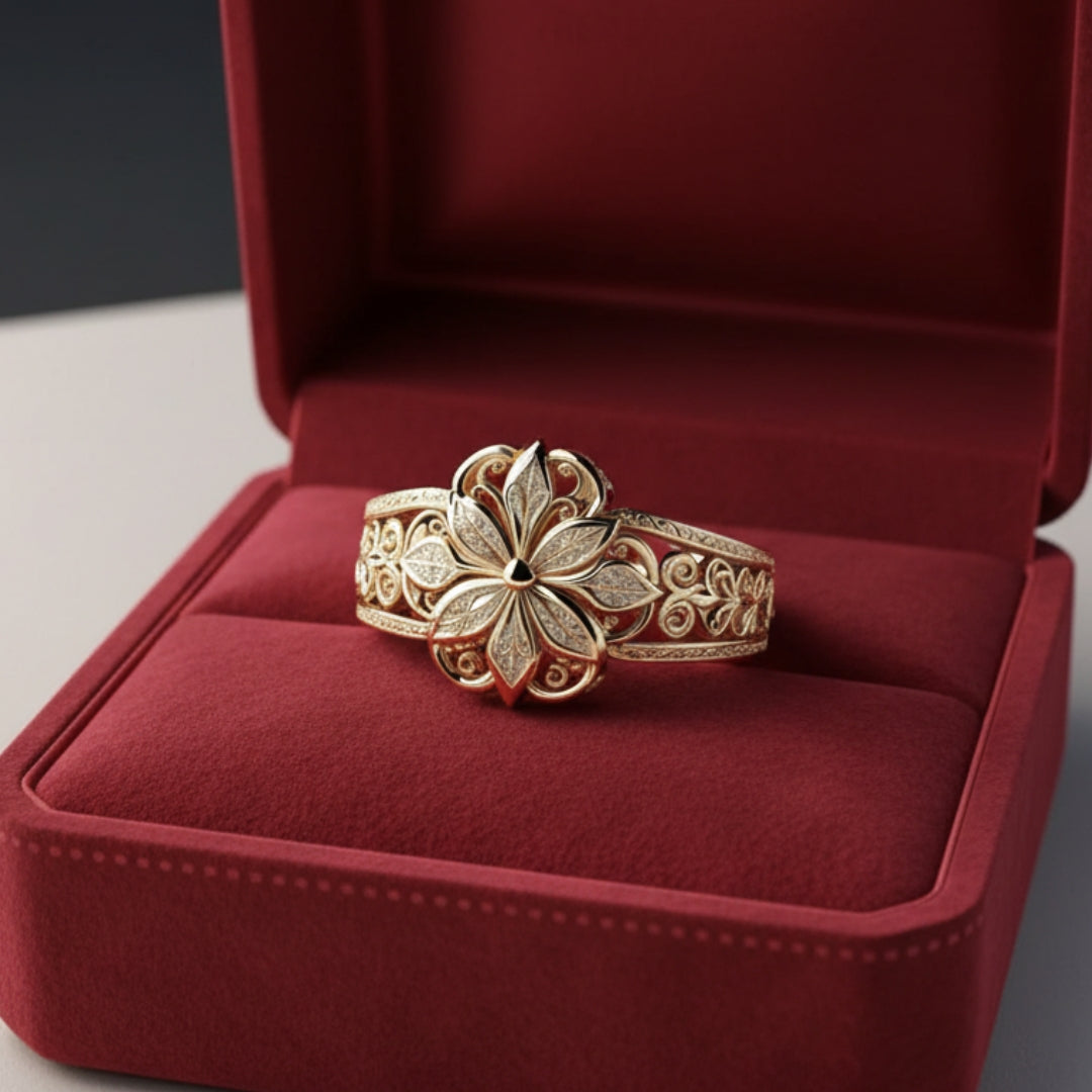 Elegant Zirconia Flower Ring in Gold