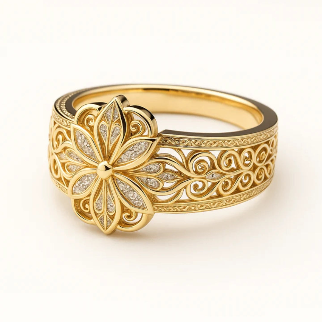 Elegant Zirconia Flower Ring in Gold