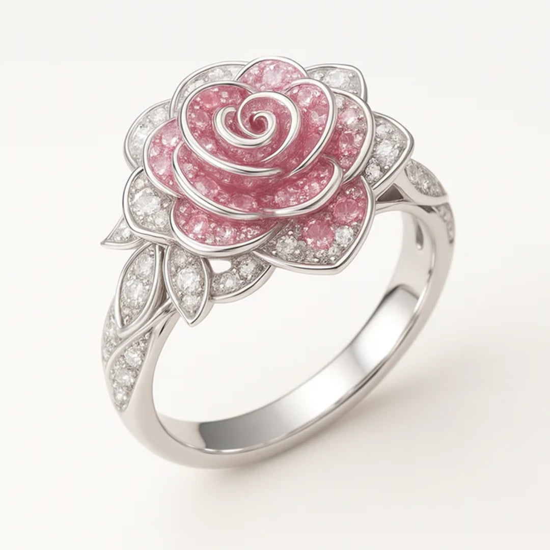 Sparkling Pink Blossom Ring in Silver