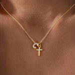 Load image into Gallery viewer, Dainty Diamond Initial &amp; Cross Necklace
