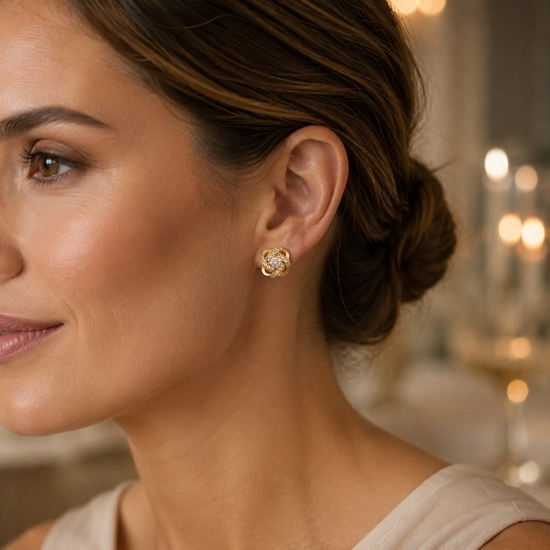 Classic Crystal Floral Stud Earrings in Gold