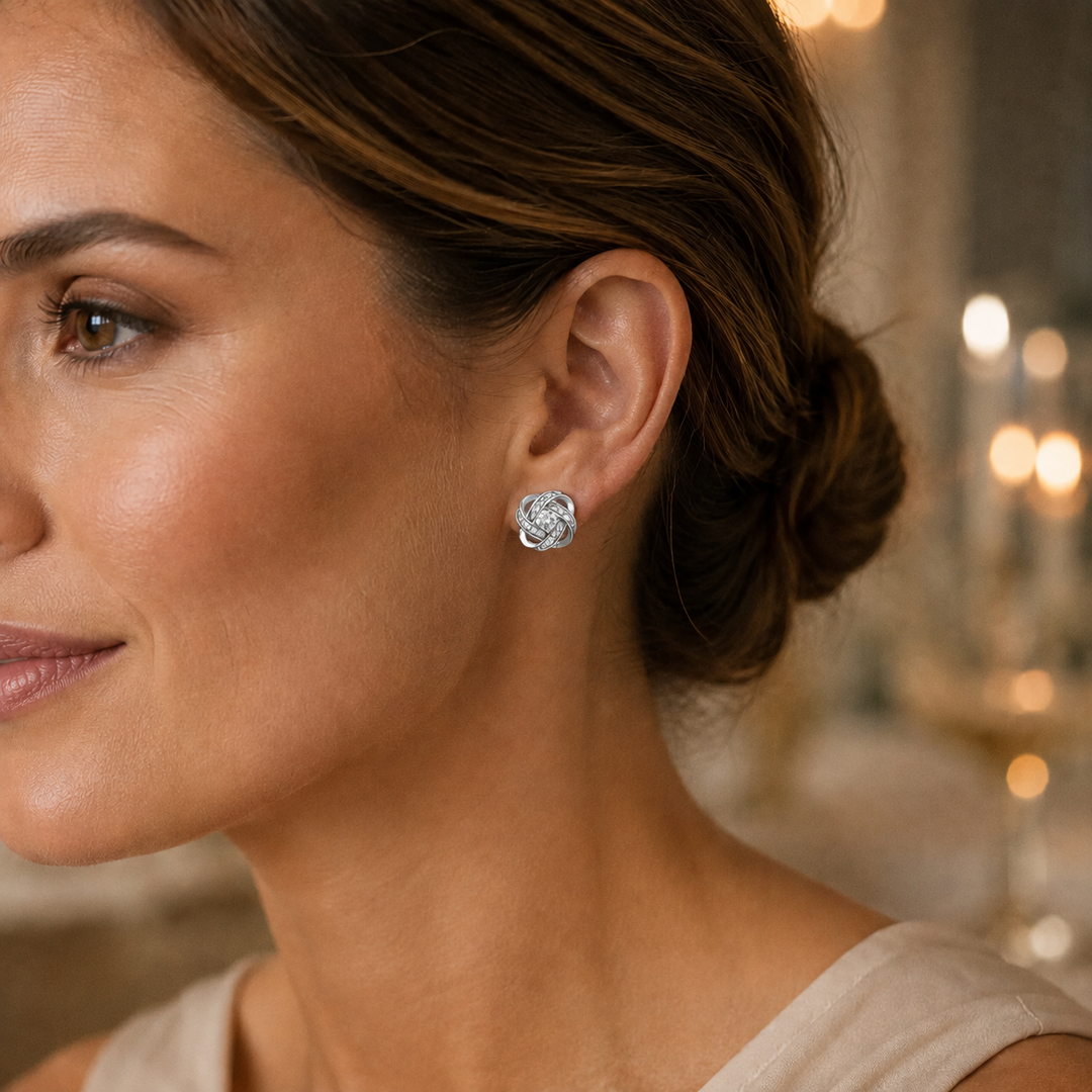 Classic Crystal Floral Stud Earrings in Gold