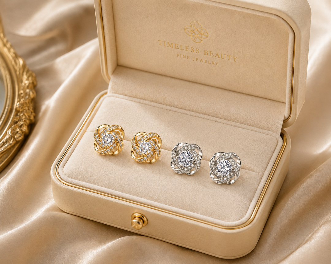 Classic Crystal Floral Stud Earrings in Gold