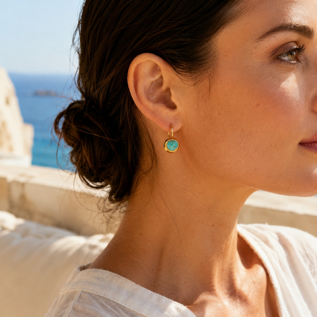 Bohemian Turquoise Drop Earrings in Gold