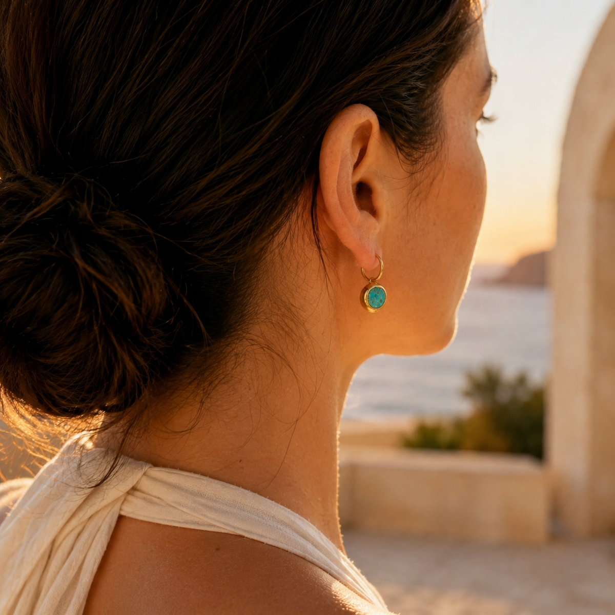 Bohemian turquoise drop earrings in gold