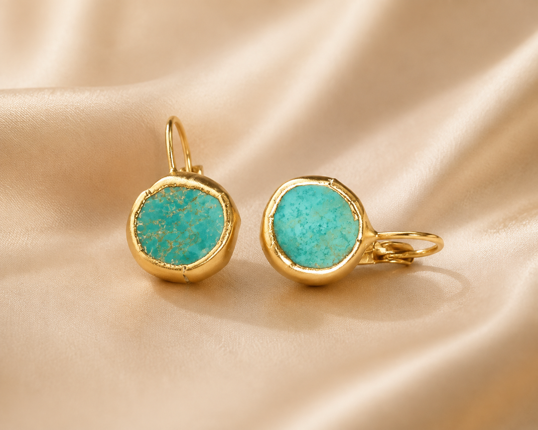 Bohemian Turquoise Drop Earrings in Gold