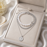 Load image into Gallery viewer, Pearl and Vintage Pendant Chain 3 Piece Pendant and Pearl Necklace Set
