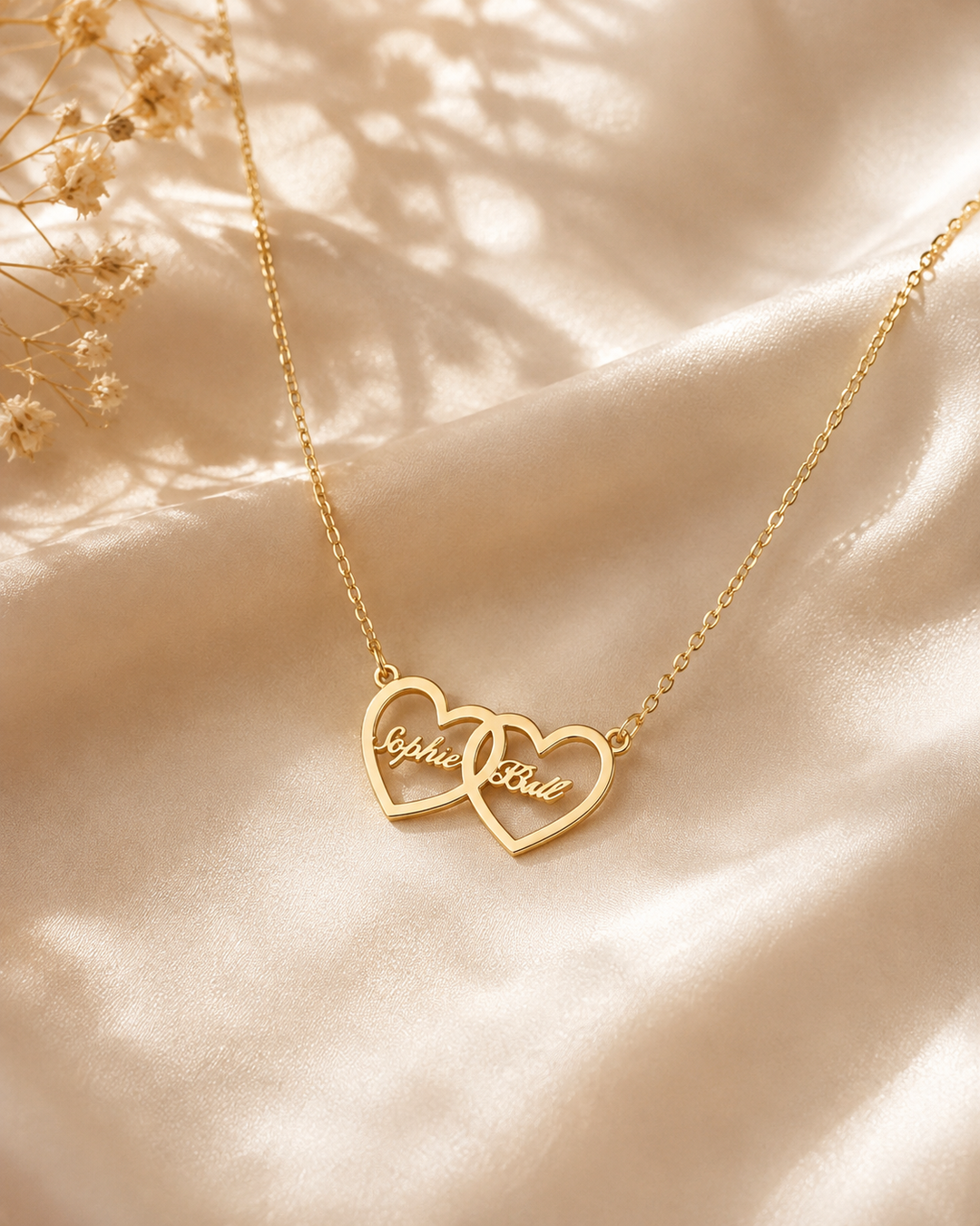 Dainty Personalized Dual Heart Name Necklace
