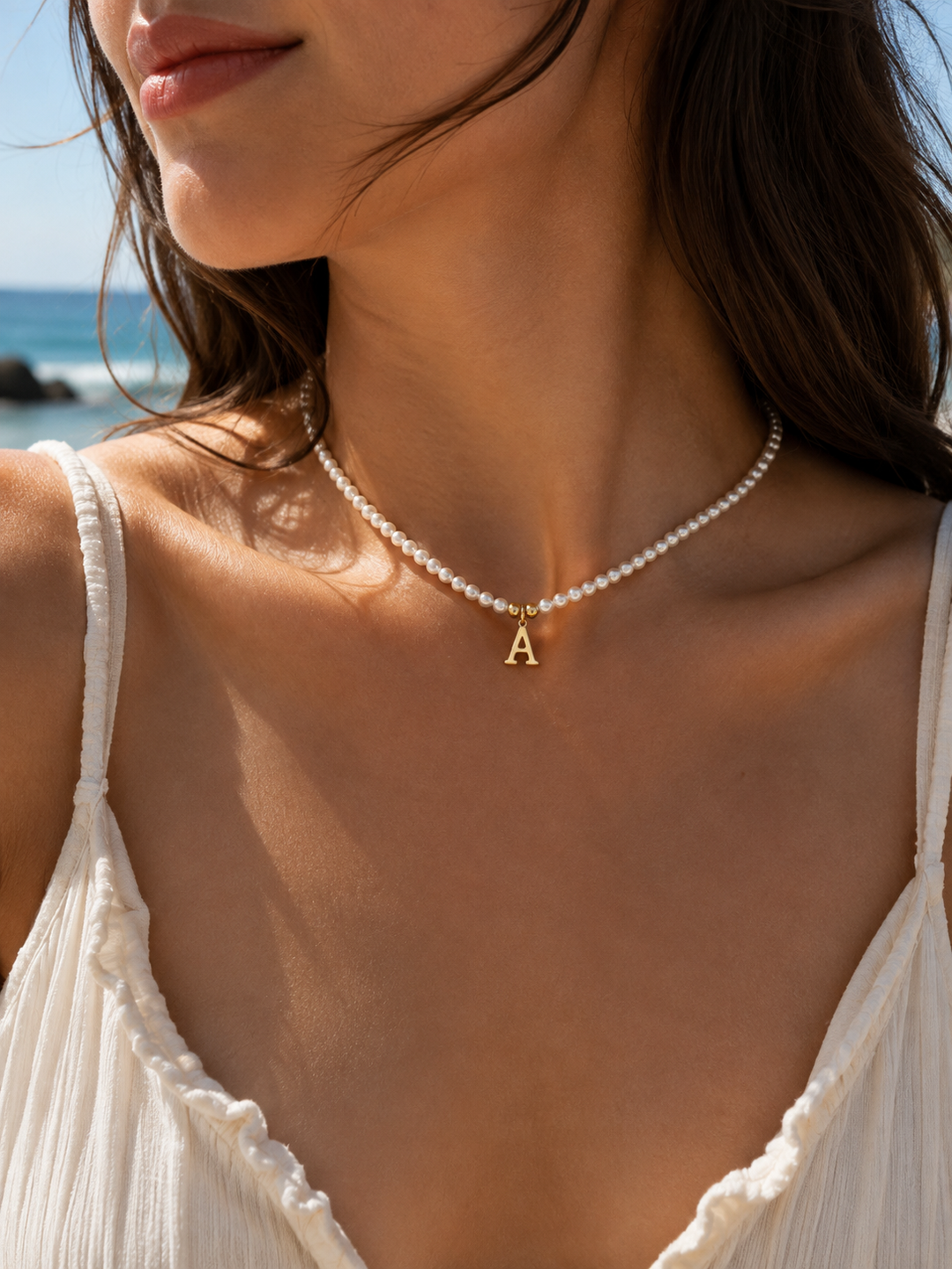 Elegant Gold Accented Pearl Letter Initial Necklace