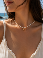 Load image into Gallery viewer, Elegant Gold Accented Pearl Letter Initial Necklace
