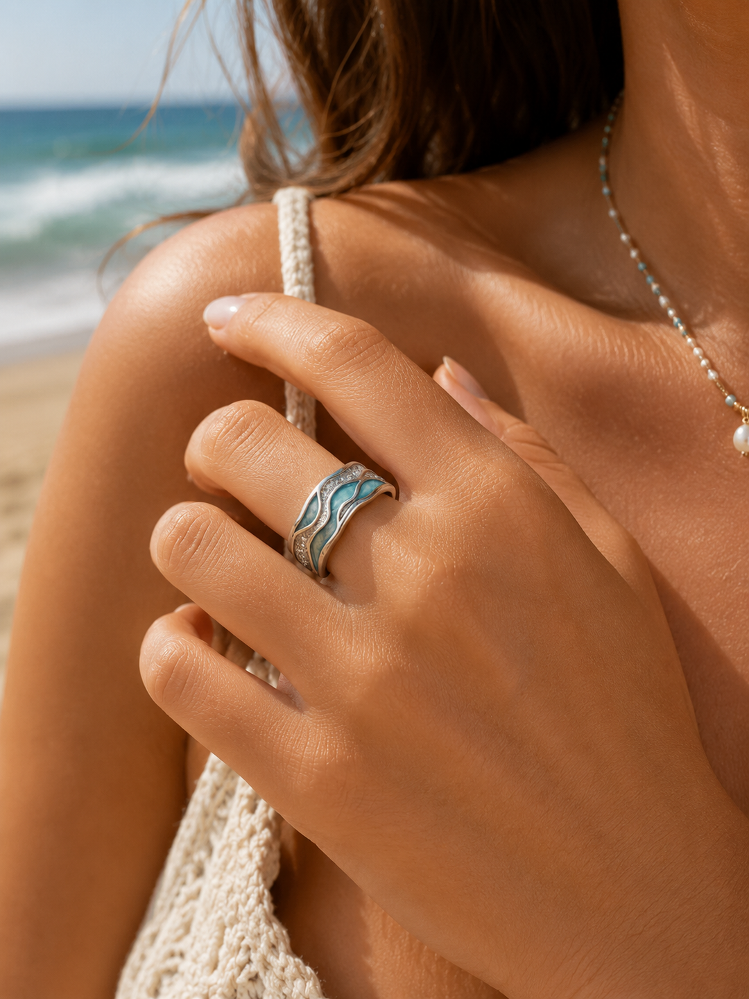 Bold Turquoise Wave Ring in Silver