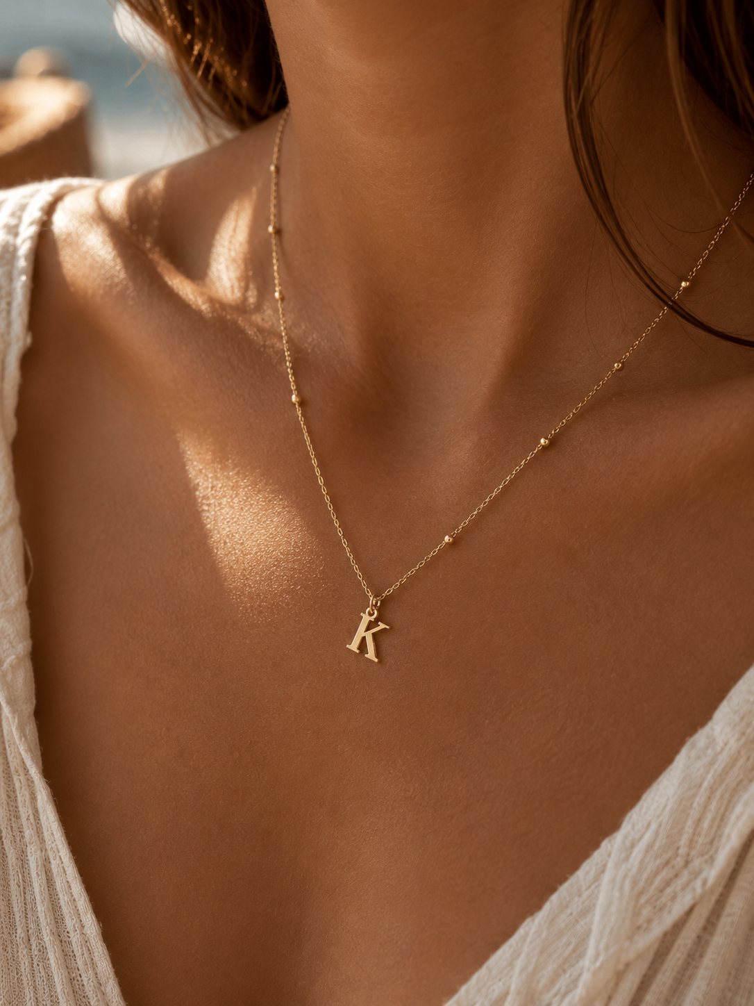 Dainty satellite chain letter initial necklace