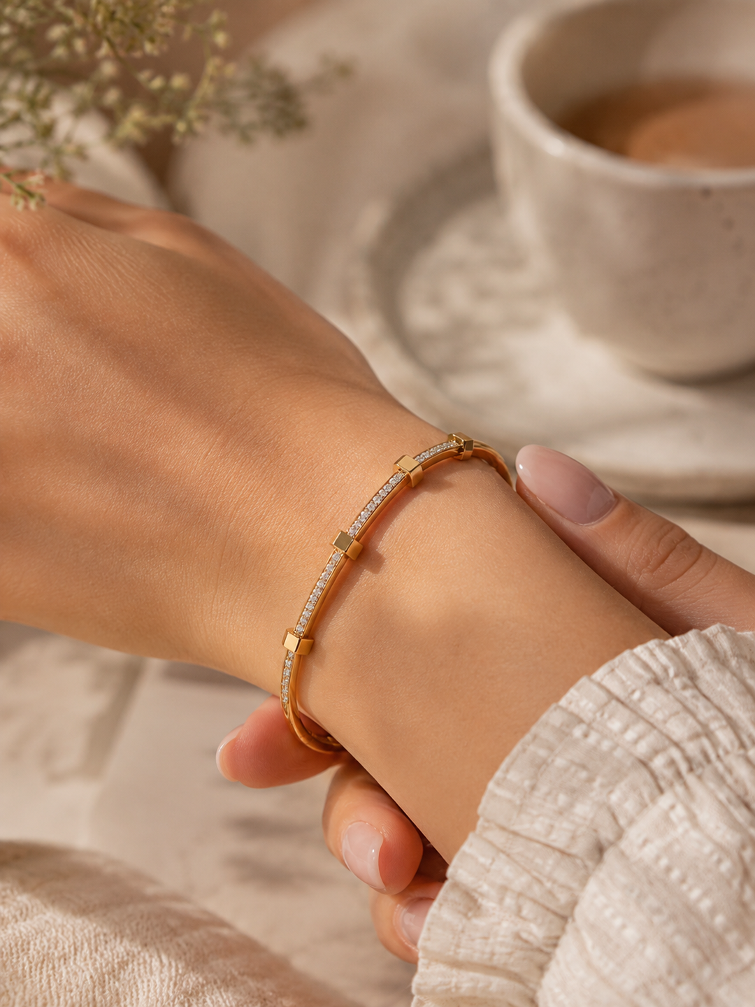 Classy Diamond Hex Bangle Bracelet