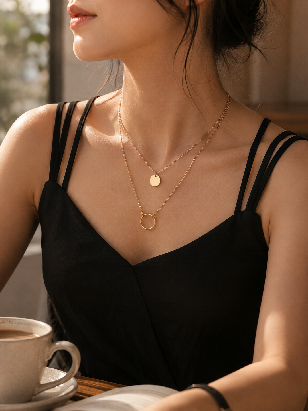 Round Pendant Multi Layer Necklace
