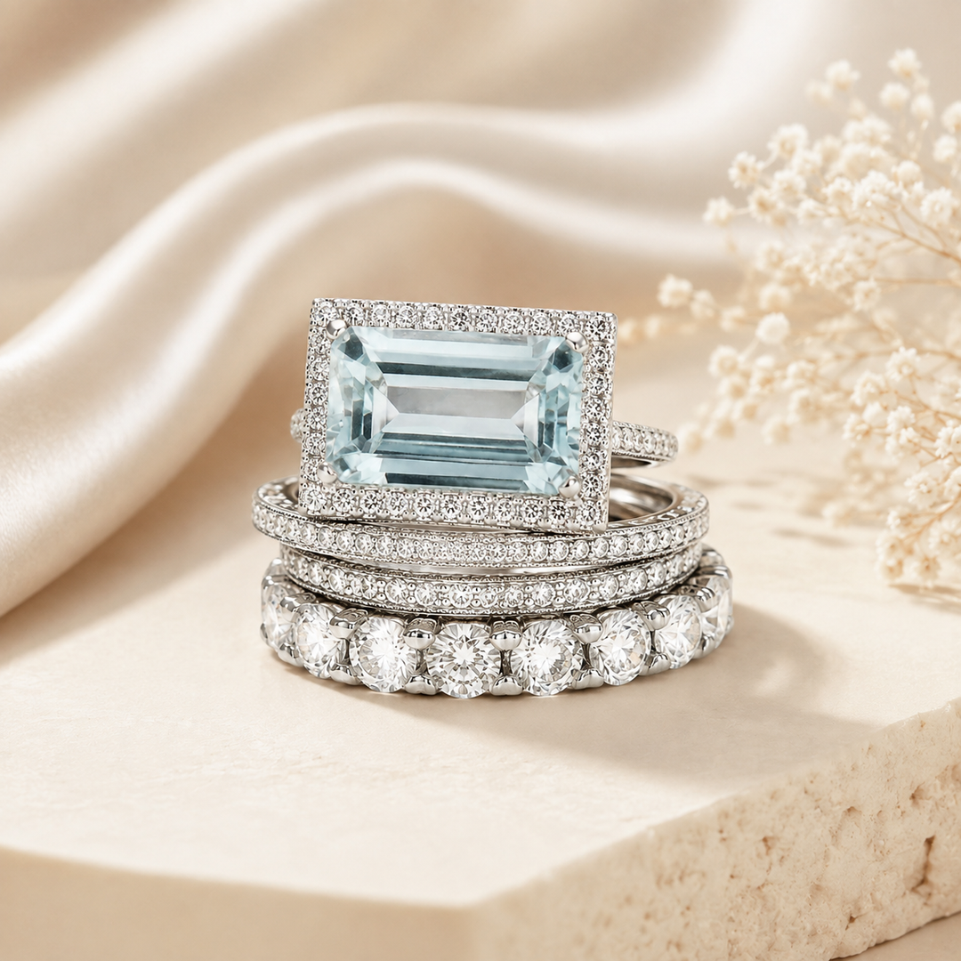 Dainty Turquoise Vintage Ring Set in Silver