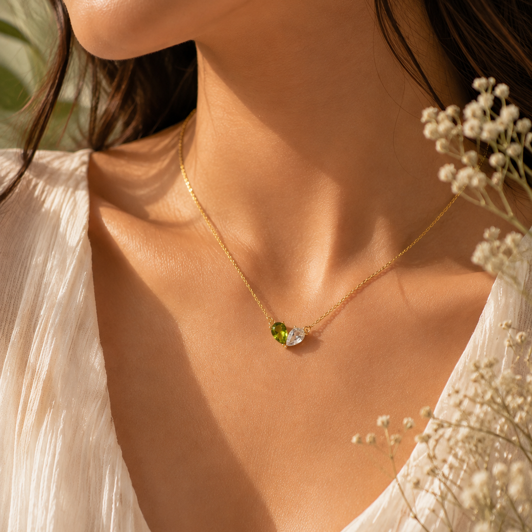 Dainty dual birthstone heart necklace