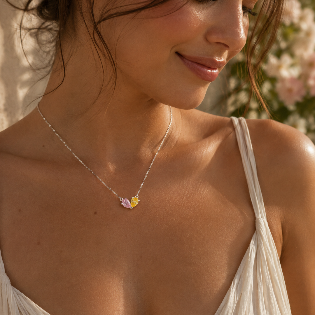 Dainty Dual Birthstone Heart Necklace