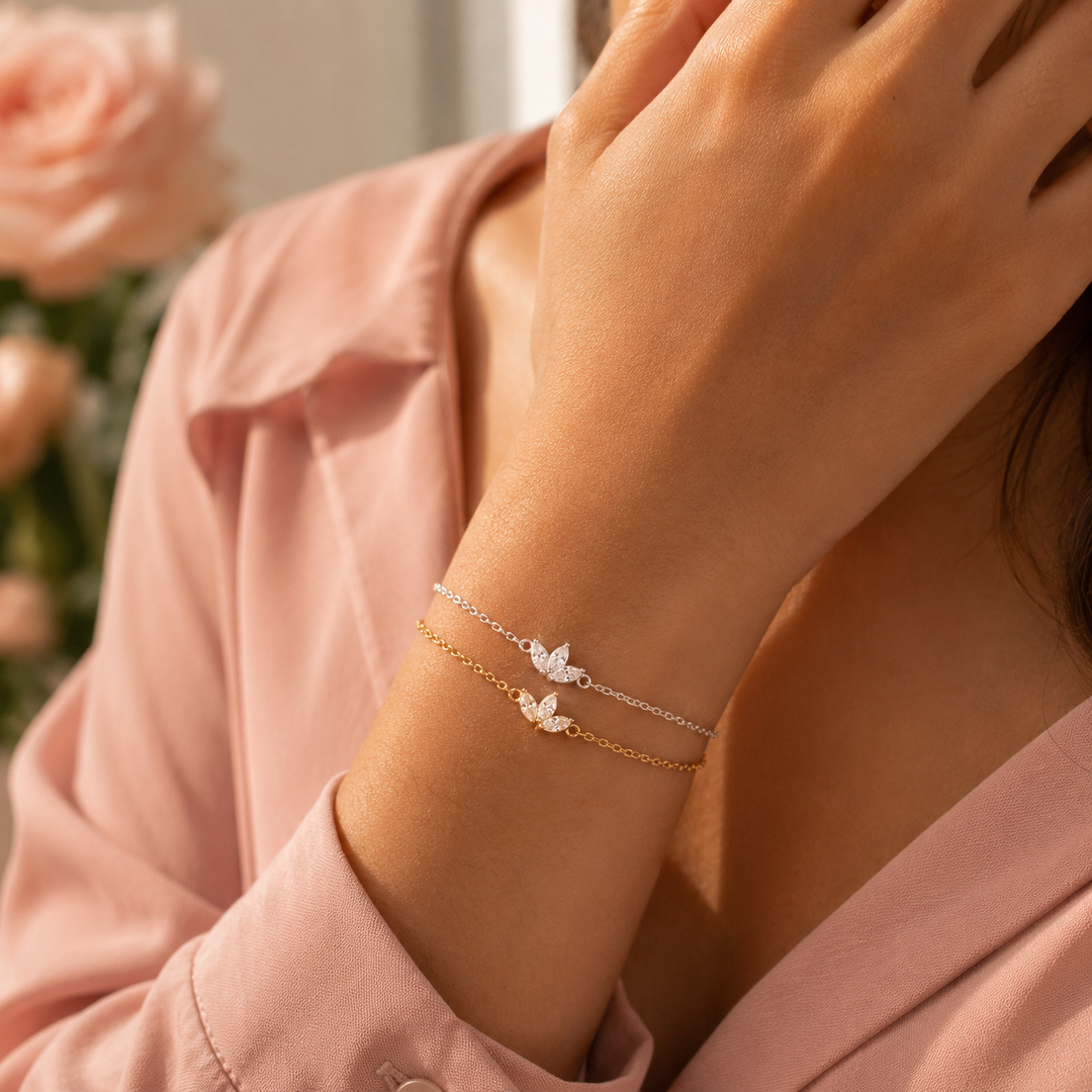 Triple Zirconia Flower Chain Bracelet