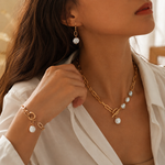 Load image into Gallery viewer, Classy Paperclip Pearl Necklace, Bracelet, and Earrings Set
