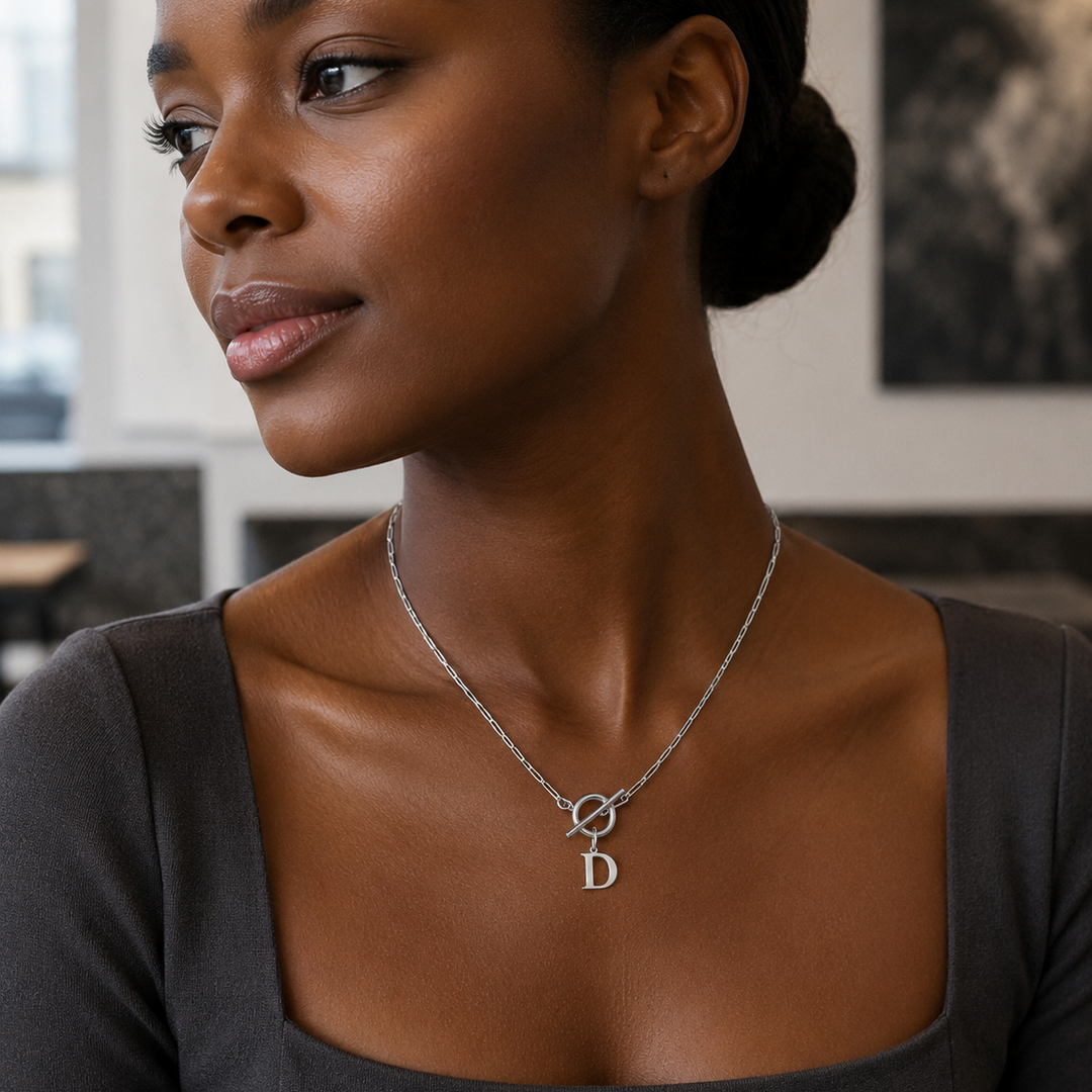 Paperclip Letter Initial Circle Lock Clasp Necklace