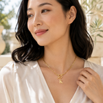 Load image into Gallery viewer, Paperclip Letter Initial Circle Lock Clasp Necklace
