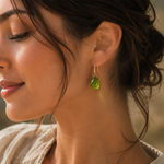 Load image into Gallery viewer, Glass Earrings with Olive Teardrops in Gold
