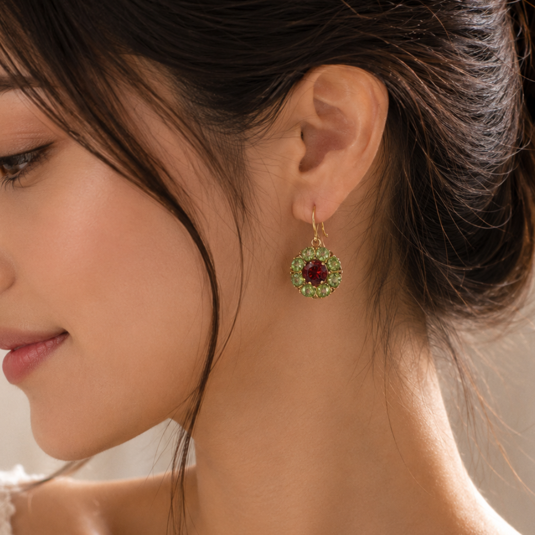 Romantic Green Crystal Vintage Earrings