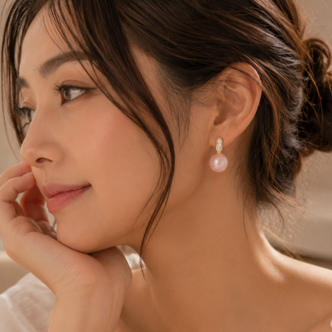 Bohemian Pink Zirconia Earrings in Gold