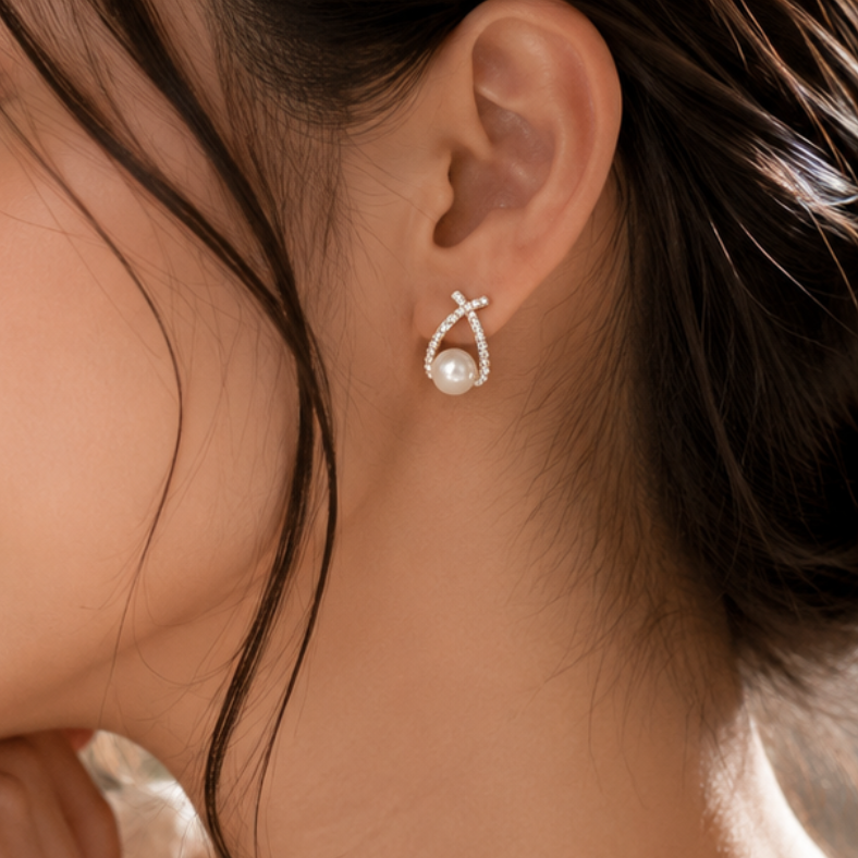 Sparkling Pearl Drop Earrings