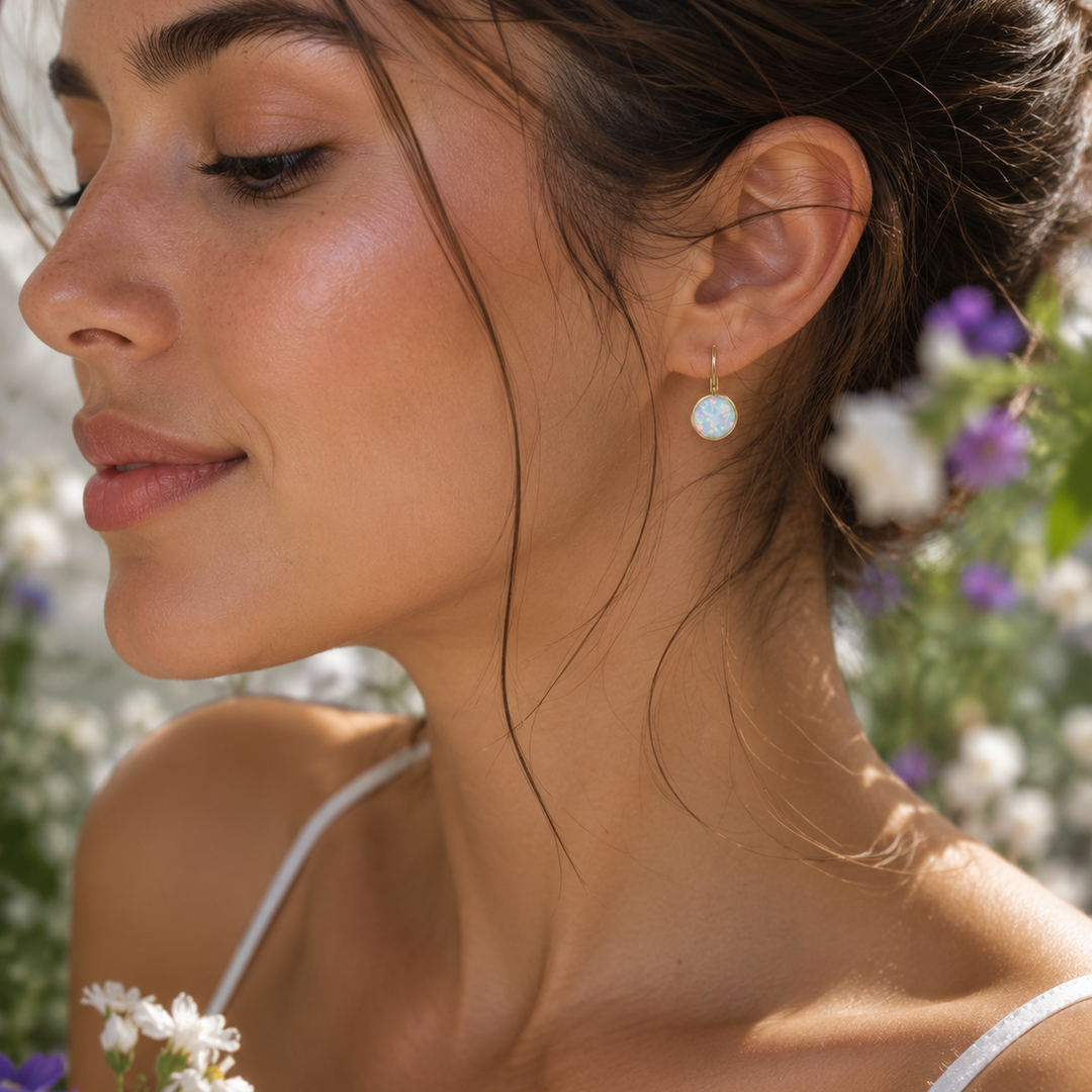 Delicate White Opal Vintage Earrings