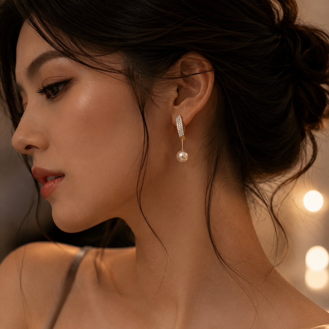 Bohemian Pearl Drop Earrings in Gold