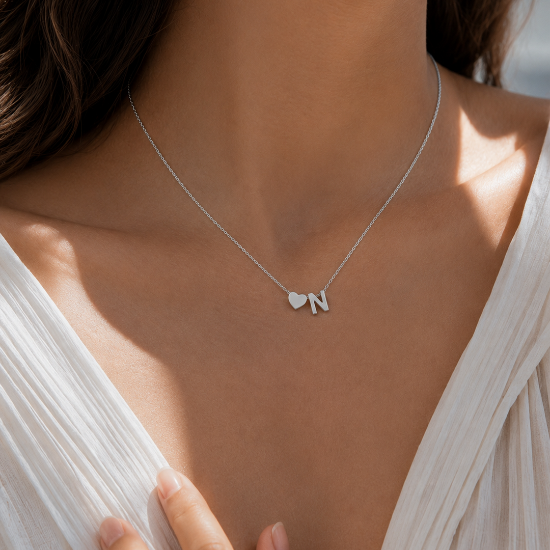 Heart Initial Necklace Personalised Letter Heart