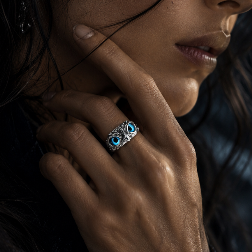 Dainty Opal Owl Ring in Silver