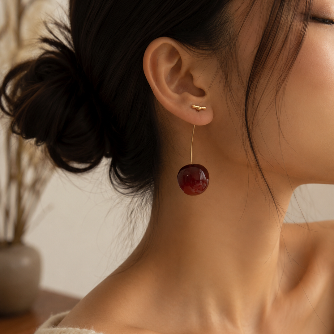 Elongated Deep Cherry Drop Earrings