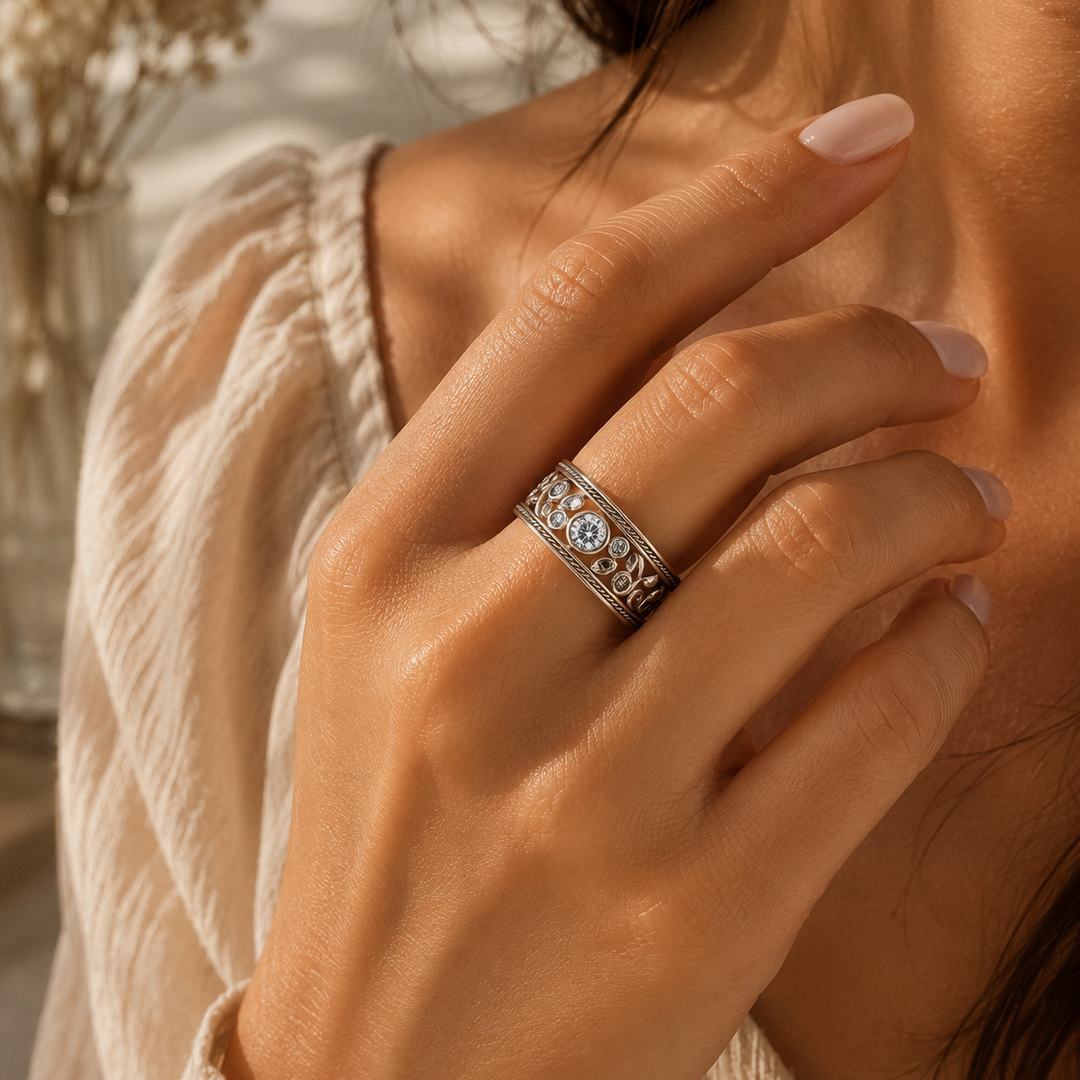 Bold Zirconia Statement Ring in Silver