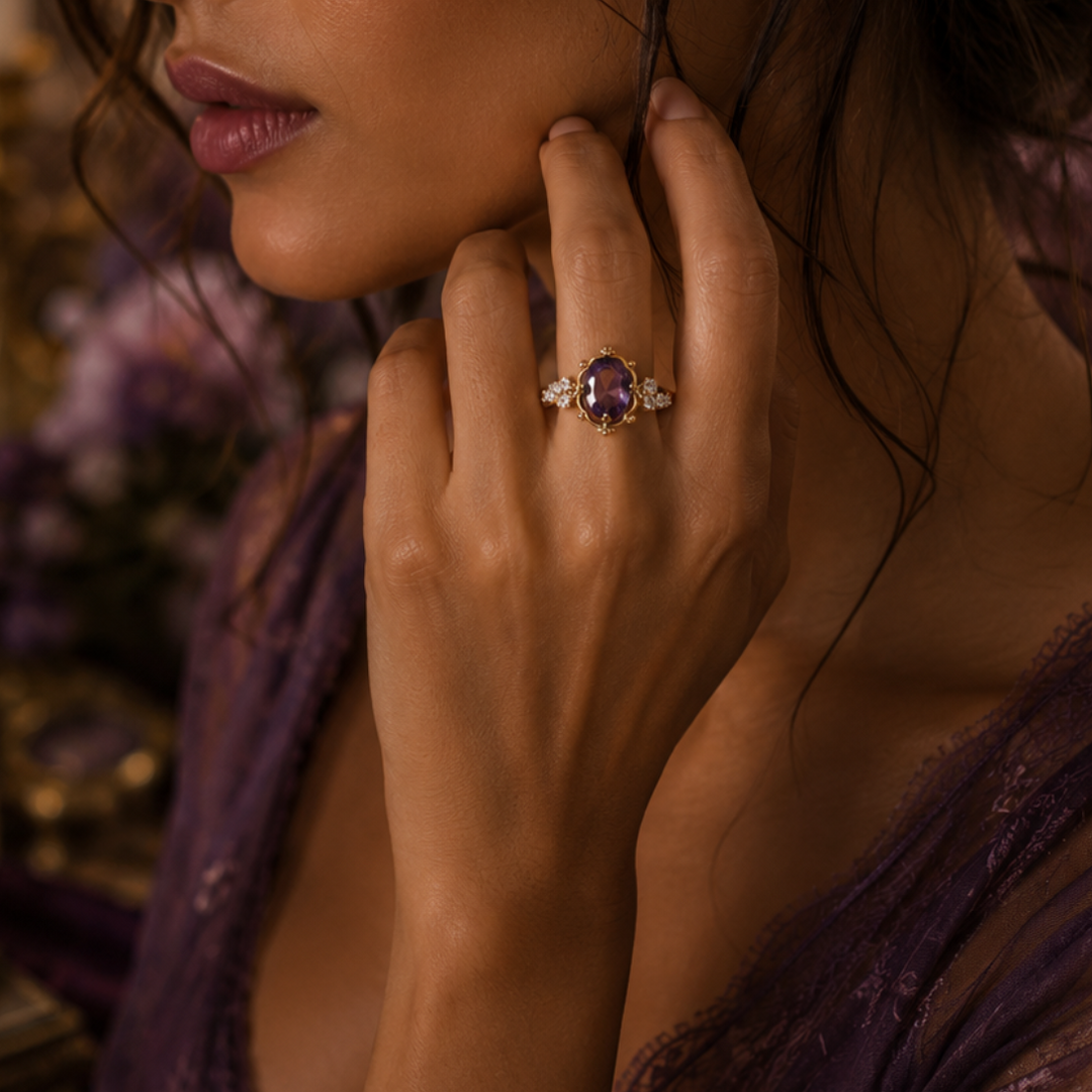 Dainty Purple Statement Ring in Gold