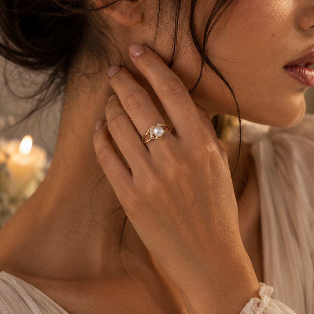 Vintage-Style Pearl Statement Ring in Gold