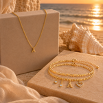 Load image into Gallery viewer, Dainty Initial Letter Necklace &amp; Diamond Heart Anklet Set
