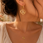 Load image into Gallery viewer, Minimal Floral Heart Initial Necklace &amp; Hoop Earrings Set

