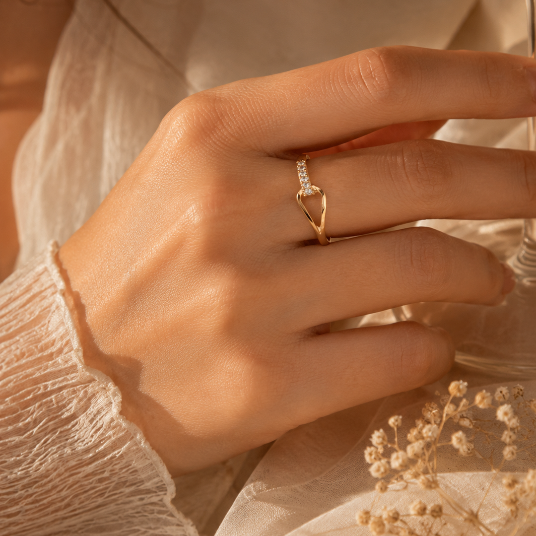 Bold Geometric Statement Ring in Gold
