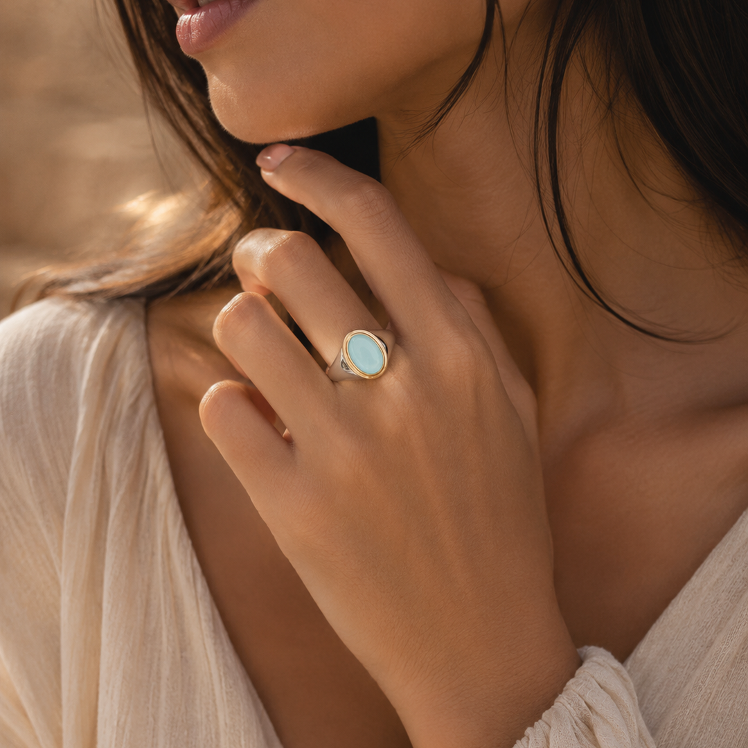 Dainty Green Moonstone Moon Ring