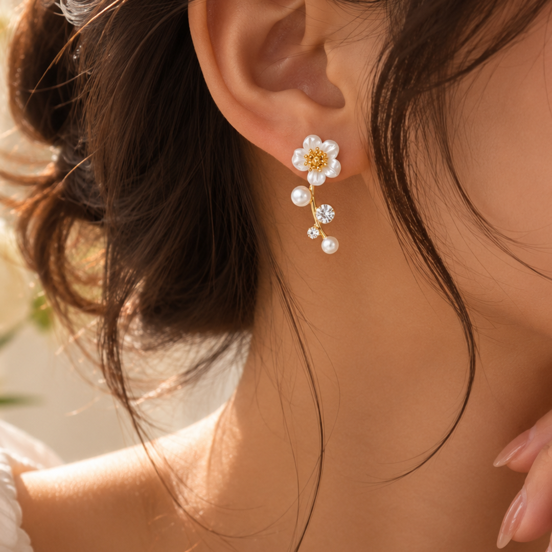 Delicate Pearl Flower Earrings