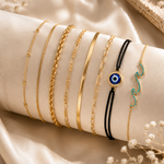 Load image into Gallery viewer, 6pc Classic Bracelet Stack | Protective Evil Eye &amp; Delicate Wave Chain Jewelry Bundle
