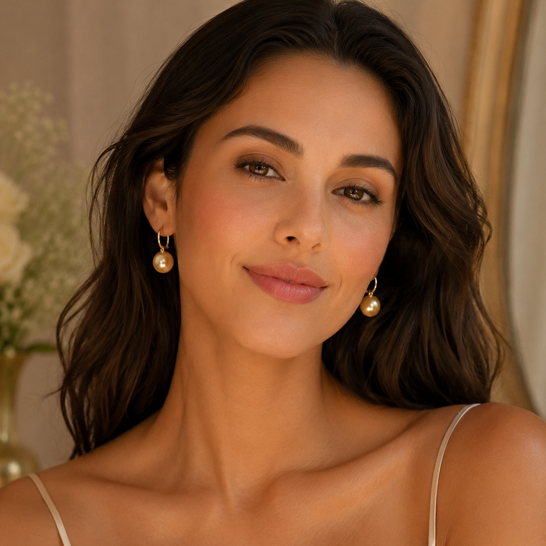 Bohemian Pearl Drop Earrings in Gold