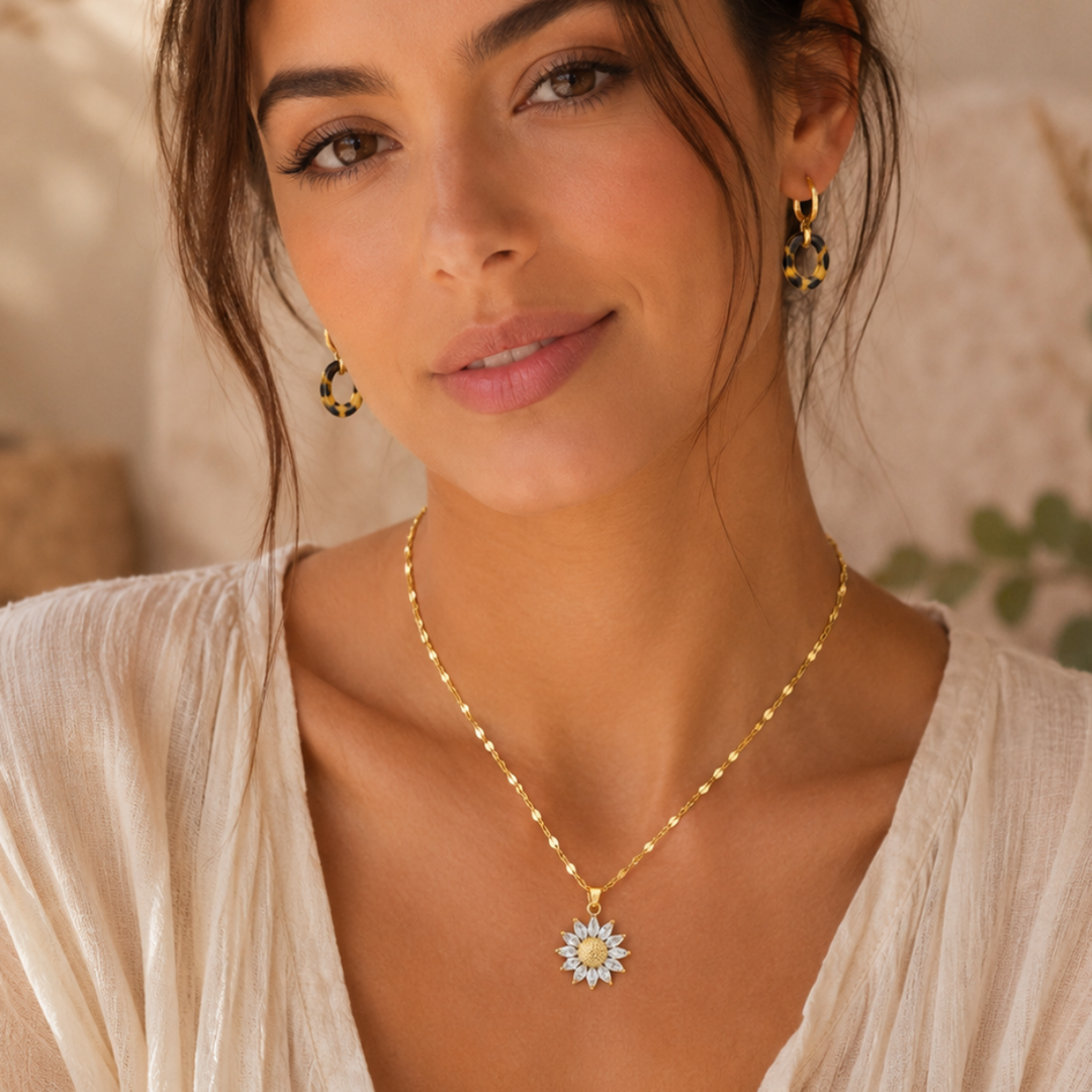 Elegant Crystal Flower Pendant Necklace in Gold