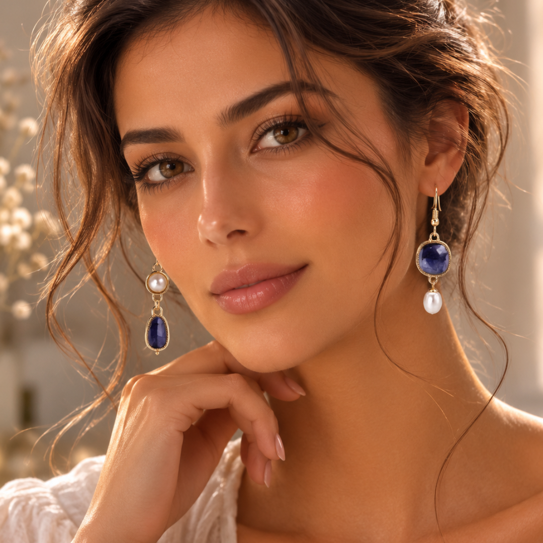 Classic Blue Pearl Earrings