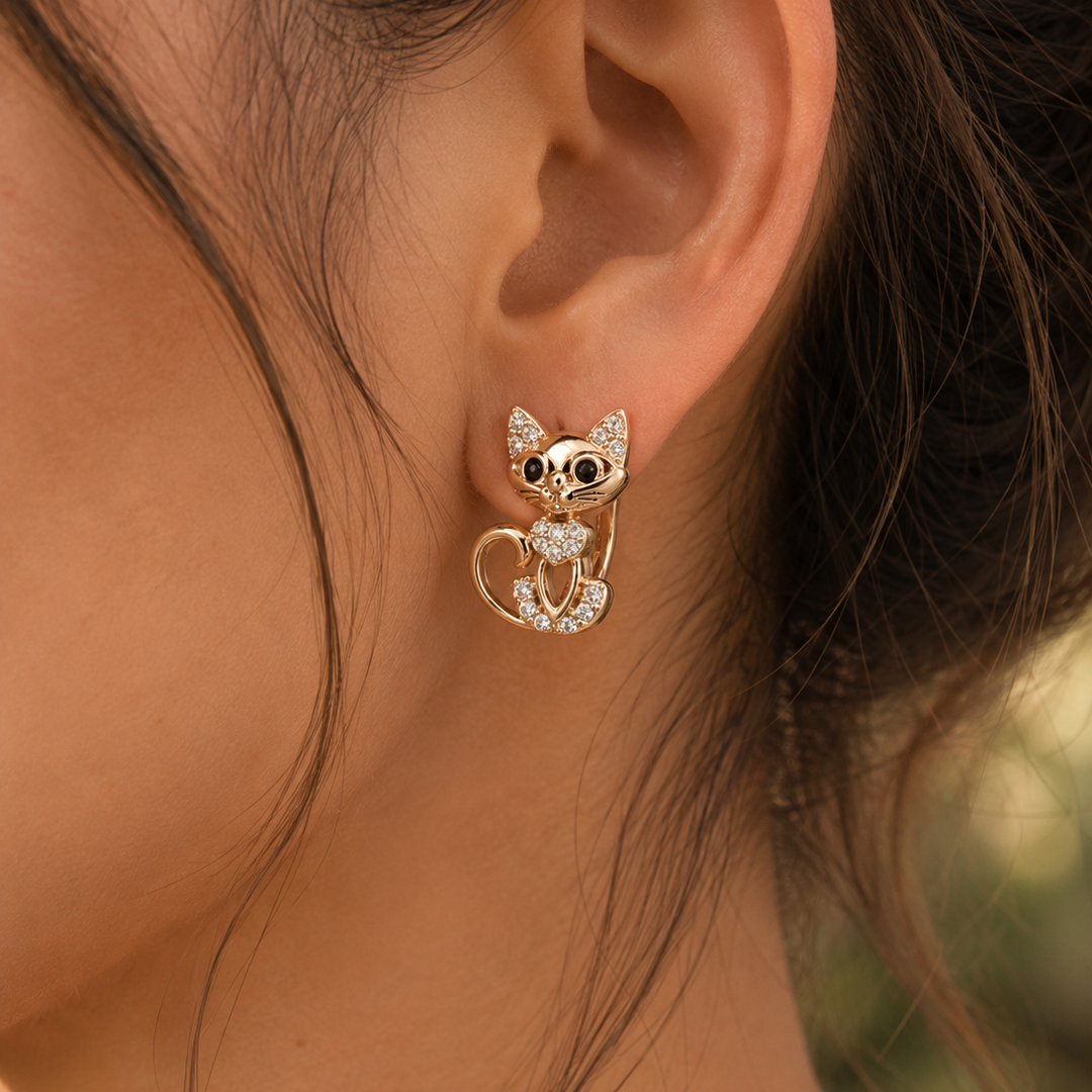Sparkling Zirconia Cat Earrings
