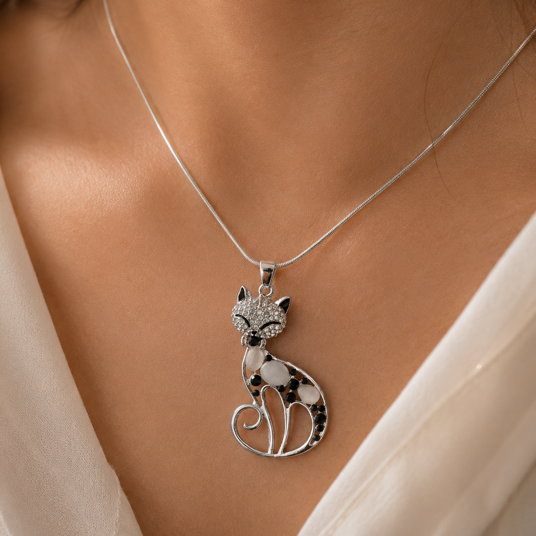 Elegant Cat Pendant Necklace in Sterling Silver