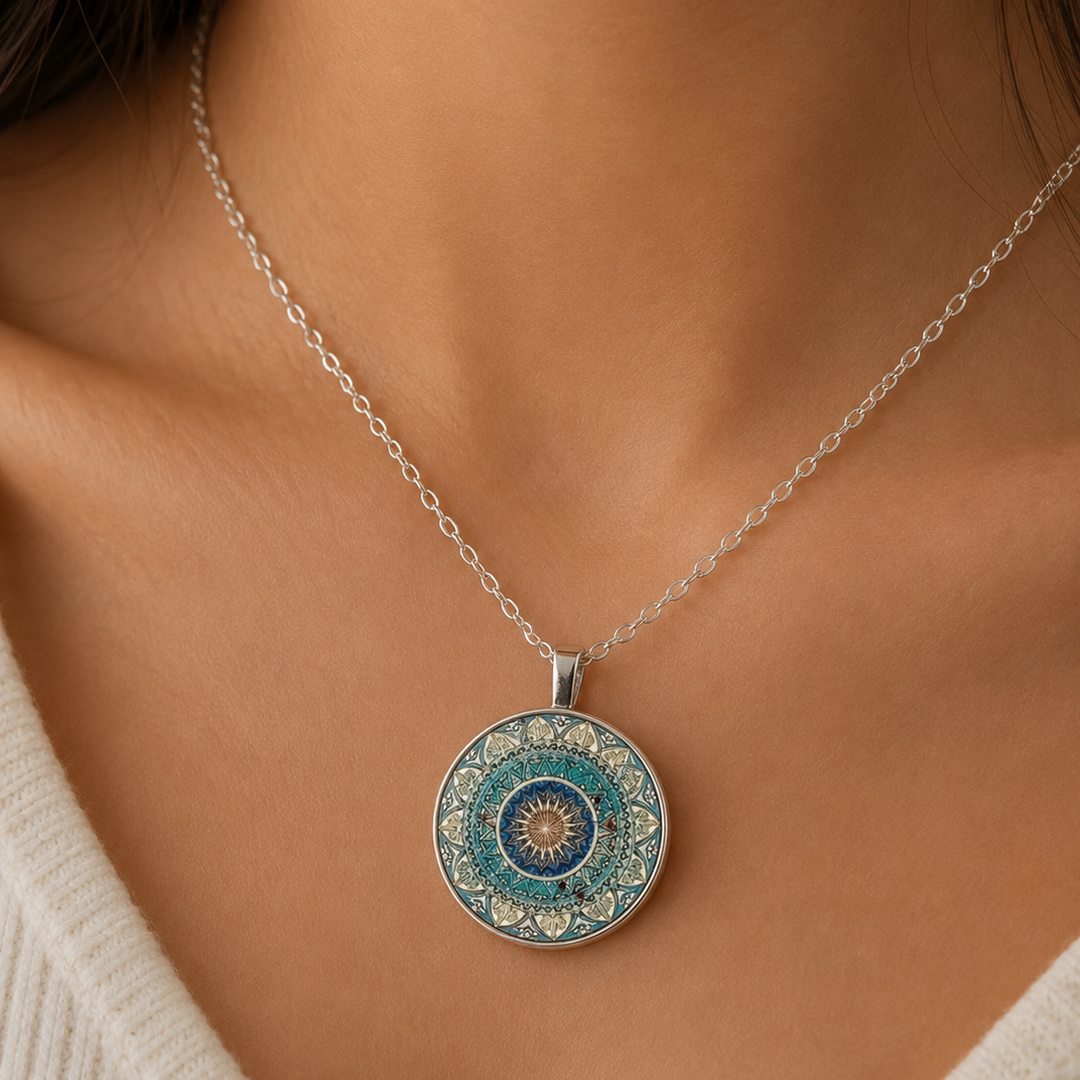 Dainty Blue Mandala Necklace