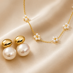 Load image into Gallery viewer, Timeless Pearl Daisy Necklace &amp; Earrings Set
